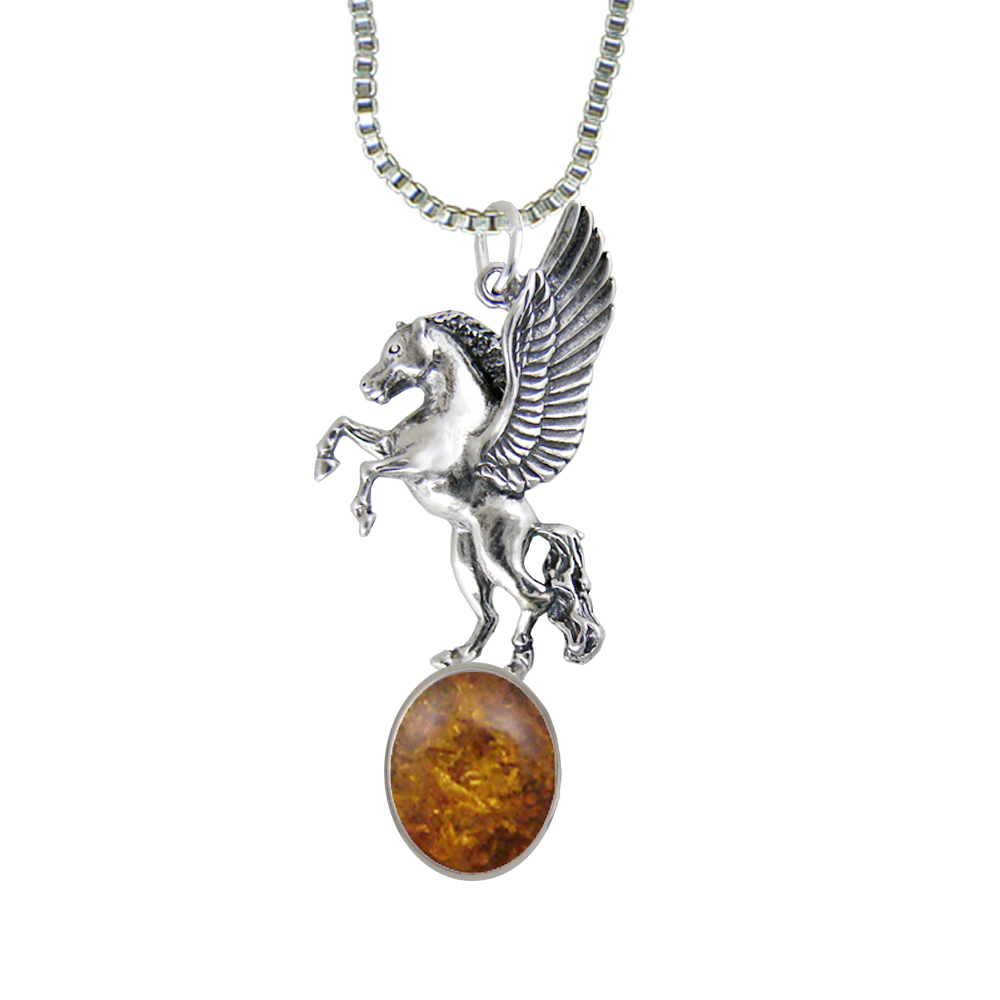 Sterling Silver Unicorn of the Summer Day Pendant With Amber